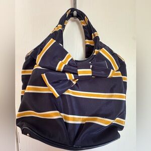 Kate Spade Michigan Tate navy blue and yellow striped tote